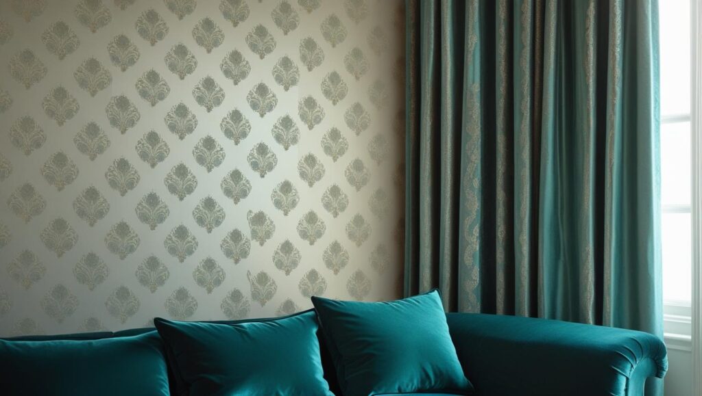 Match Curtains with Sofa and Wallpaper