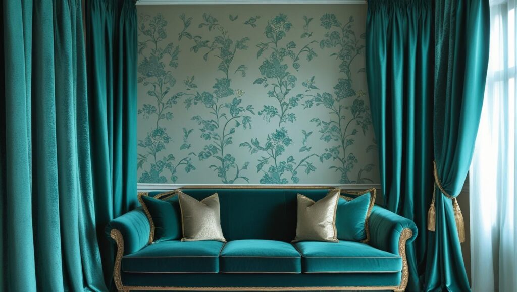 Match Curtains with Sofa and Wallpaper